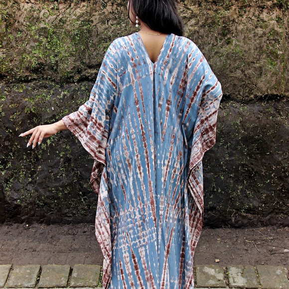 Bluish Brown Tie Dye Kaftan Shibori kaftan - Picture 6 of 10